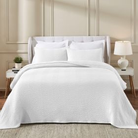 Aswan Cotton Medium Weight Textured Modern Chevron Woven Coverlet (Color: White, size: King)