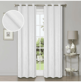 Blackout Window Curtains Waverly Geometric Room Darkening Washable Set of 2 (Color: Snow White, size: 52" X 120")