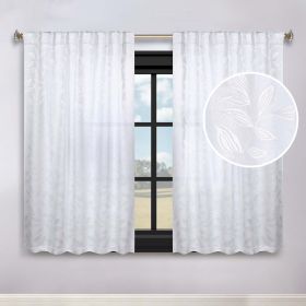 Leaves Room Darkening Back Tabs Blackout Curtain Panels, Set of 2 (Color: White, size: 52" x 63")