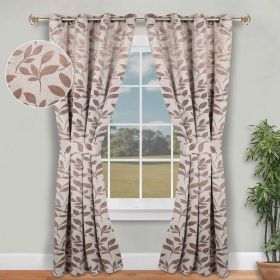 Blackout Window Curtains Leaves Pattern Room Darkening Set of 2 (Color: White Copper, size: 46" x 84")