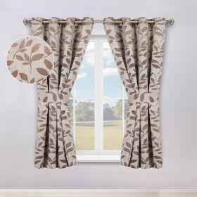 Blackout Window Curtains Leaves Pattern Room Darkening Set of 2 (Color: White Copper, size: 46" x 63")