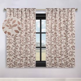 Leaves Room Darkening Back Tabs Blackout Curtain Panels, Set of 2 (Color: White/Copper, size: 52" x 63")