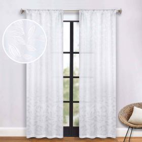 Leaves Room Darkening Washable Blackout Curtain Panels, Set of 2 (Color: White, size: 36" x 84")
