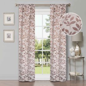 Leaves Room Darkening Washable Blackout Curtain Panels, Set of 2 (Color: White Copper, size: 36" x 84")