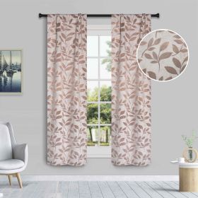 Leaves Room Darkening Washable Blackout Curtain Panels, Set of 2 (Color: White Copper, size: 36" x 63")