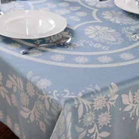 Abigail 100% Soft Cotton Floral Table Cover, Round/Oblong (Color: Blue, size: 60" Round)