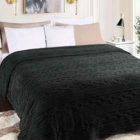 Fleece Blanket – Arctic Boho Knit Jacquard - Plush, Cozy Warmth (Color: Black, size: Full/Queen)