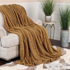 Fleece Blanket – Arctic Boho Knit Jacquard - Plush, Cozy Warmth (Color: Camel, size: Throw XL)