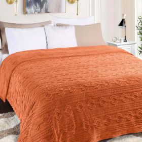 Fleece Blanket – Arctic Boho Knit Jacquard - Plush, Cozy Warmth (Color: Dusty Orange, size: King)