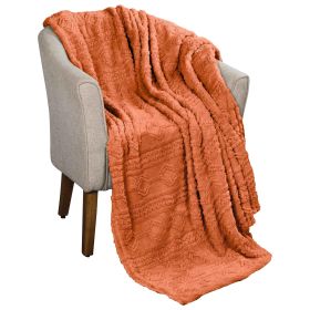 Fleece Blanket – Arctic Boho Knit Jacquard - Plush, Cozy Warmth (Color: Dusty Orange, size: Throw)