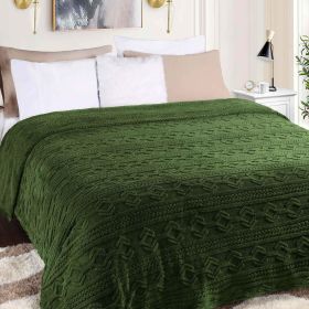Fleece Blanket – Arctic Boho Knit Jacquard - Plush, Cozy Warmth (Color: Green, size: Full/Queen)