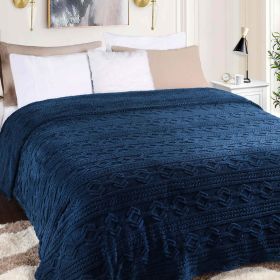 Fleece Blanket – Arctic Boho Knit Jacquard - Plush, Cozy Warmth (Color: Navy Blue, size: King)