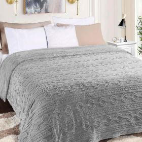 Fleece Blanket – Arctic Boho Knit Jacquard - Plush, Cozy Warmth (Color: Platinum, size: Full/Queen)