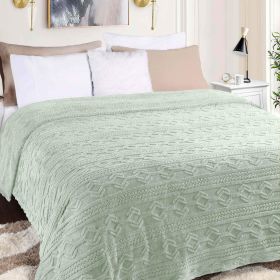 Fleece Blanket – Arctic Boho Knit Jacquard - Plush, Cozy Warmth (Color: Seafoam, size: King)