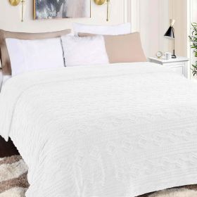 Fleece Blanket – Arctic Boho Knit Jacquard - Plush, Cozy Warmth (Color: White, size: King)