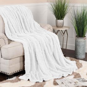 Fleece Blanket – Arctic Boho Knit Jacquard - Plush, Cozy Warmth (Color: White, size: Throw XL)