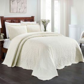 Lightweight Cotton Blend Bedspread Set 3-Piece Aspen Jacquard Floral Scalloped Edge (Color: Ivory, size: Twin)