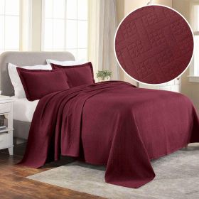 Lightweight Cotton Matelassé Bedspread Set 3-Piece Basketweave Jacquard (Color: Garnet, size: Twin)