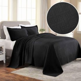Lightweight Cotton Matelassé Bedspread Set 3-Piece Basketweave Jacquard (Color: Black, size: Twin)