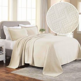 Lightweight Cotton Matelassé Bedspread Set 3-Piece Basketweave Jacquard (Color: Ivory, size: Full)