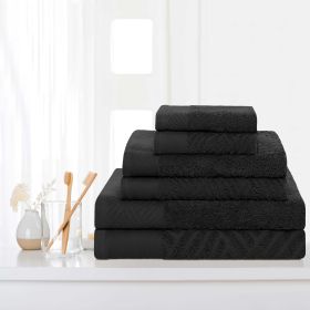 Egyptian Cotton Basketweave Towel Set 6 Piece (Color: Black)