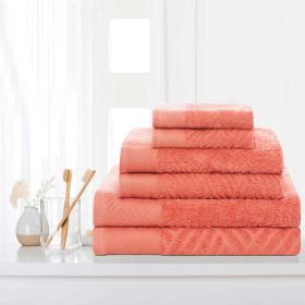 Egyptian Cotton Basketweave Towel Set 6 Piece (Color: Coral)