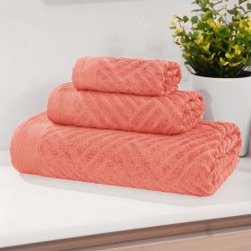 Egyptian Cotton Basketweave Towel Set 3 Piece (Color: Coral)