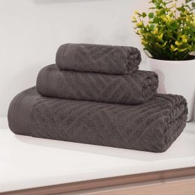 Egyptian Cotton Basketweave Towel Set 3 Piece (Color: Gray)