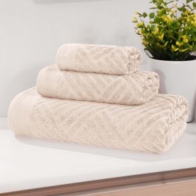 Egyptian Cotton Basketweave Towel Set 3 Piece (Color: Ivory)