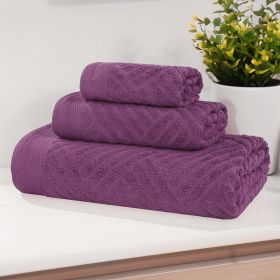 Egyptian Cotton Basketweave Towel Set 3 Piece (Color: Purple)