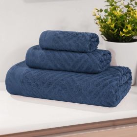 Egyptian Cotton Basketweave Towel Set 3 Piece (Color: Royal Blue)