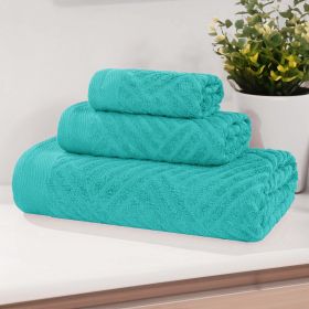 Egyptian Cotton Basketweave Towel Set 3 Piece (Color: Turquoise)