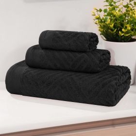 Egyptian Cotton Basketweave Towel Set 3 Piece (Color: Black)