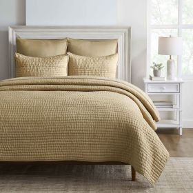 Bella 100% Silk All-Season Hand Quilted Handmade Quilt Set (Color: Tan, size: Queen)