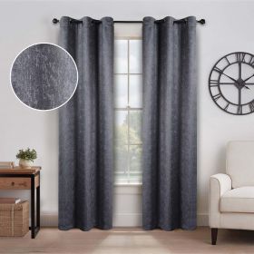 2 Panel Blackout Curtains Senna Solid Textured Grommet Window Panels (Color: Charcoal, size: 52" x 108")
