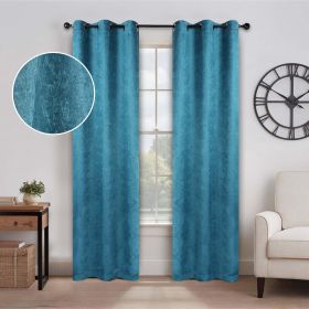 2 Panel Blackout Curtains Senna Solid Textured Grommet Window Panels (Color: Deep Sea, size: 52" x 108")