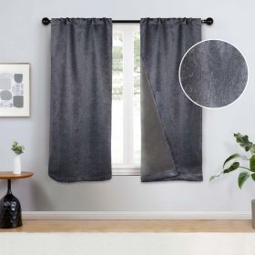 2 Panel Blackout Curtains Senna Solid Textured Grommet Window Panels (Color: Charcoal, size: 26" X 63")