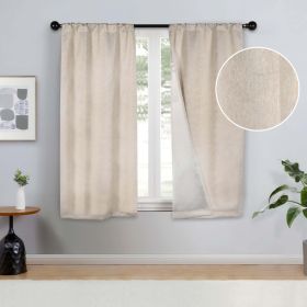 2 Panel Blackout Curtains Senna Solid Textured Grommet Window Panels (Color: Beige, size: 26" X 84")