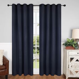 Modern Shimmer Washable Room Darkening Blackout Curtains, Set of 2 (Color: Navy Blue, size: 52" x 63")