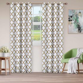 Bohemian Trellis Printed Eclectic Blackout Grommet Curtain Panel Set (Color: White, size: 52" x 63")
