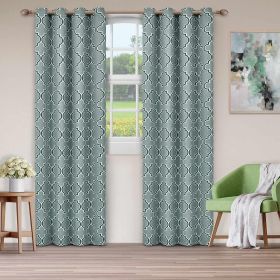 Bohemian Trellis Printed Eclectic Blackout Grommet Curtain Panel Set (Color: Teal, size: 52" x 96")
