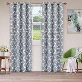 Bohemian Trellis Printed Eclectic Blackout Grommet Curtain Panel Set (Color: Silver, size: 52" x 63")