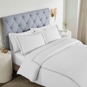 100% Cotton Three-Line Embroidered Duvet Cover Set (Color: White/Silver, size: King/California King)