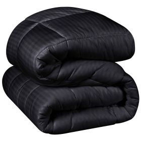 Brushed Microfiber Down Alternative Medium Weight Striped Comforter (Color: Black, size: Full/Queen)