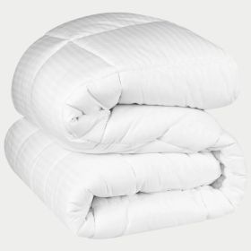 Brushed Microfiber Down Alternative Medium Weight Striped Comforter (Color: White, size: Full/Queen)
