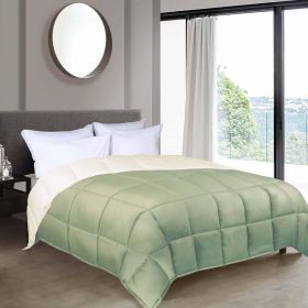 Brushed Microfiber Down Alternative Comforter Reversible (Color: Ivory-Sage, size: Full/Queen)
