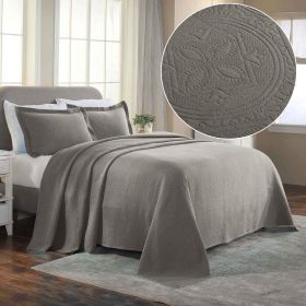 Lightweight Cotton Bedspread Sets 3-Piece Celtic Circle Jacquard Matelassé (Color: Charcoal, size: Twin)