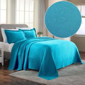 Lightweight Cotton Bedspread Sets 3-Piece Celtic Circle Jacquard Matelassé (Color: Peacock Blue, size: Queen)