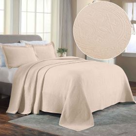 Lightweight Cotton Bedspread Sets 3-Piece Celtic Circle Jacquard Matelassé (Color: Ivory, size: Queen)