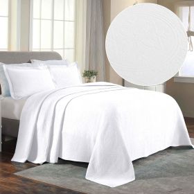 Lightweight Cotton Bedspread Sets 3-Piece Celtic Circle Jacquard Matelassé (Color: White, size: Full)